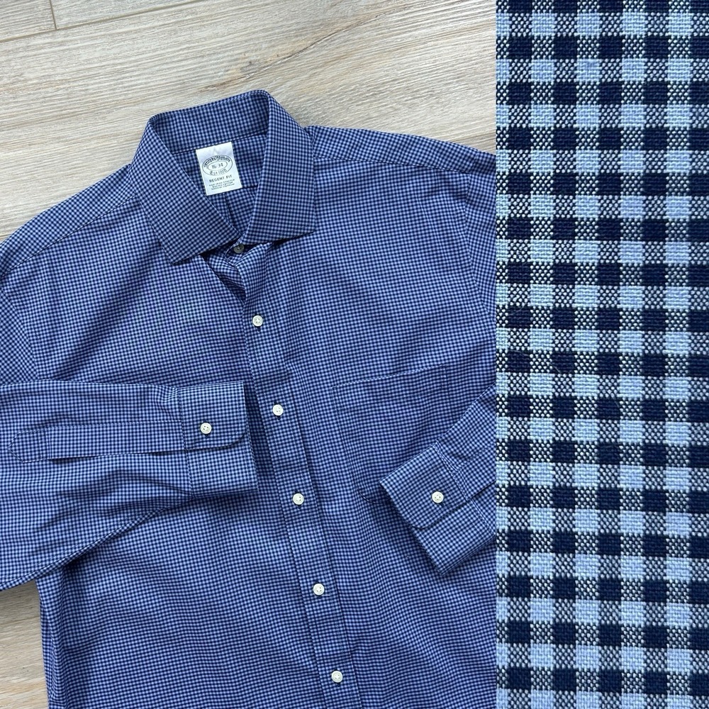 Brooks Brothers Men 16-34 Regent Non-Iron Stretch Blue Check Oxford Dress Shirt